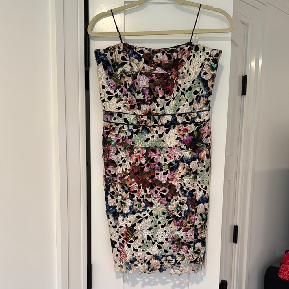 Nicole Miller Floral Lace Strapless Dress